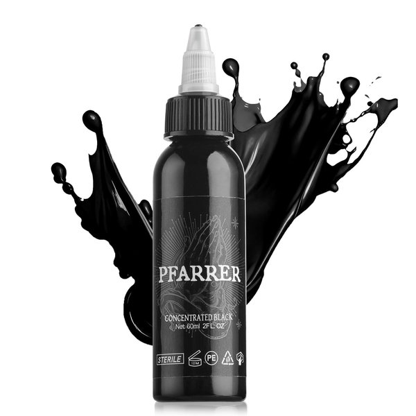 PFARRER Black Tattoo Ink 2oz(60ml) Vegan-Friendly USA Standard Pigment Tattoo Supplies Concentrated Black TI7003-60-002