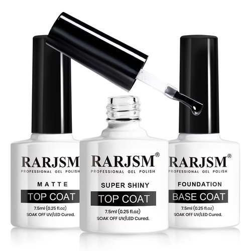 RARJSM Matte Gel Top Coat and Base Coat Glossy Shine Top Coat Gel Nail Polish 7.5ml 3PCS Set UV LED Curing Required Shiny Gel Polish Long Lasting Soak off Home DIY Salon Manicure Professional Use