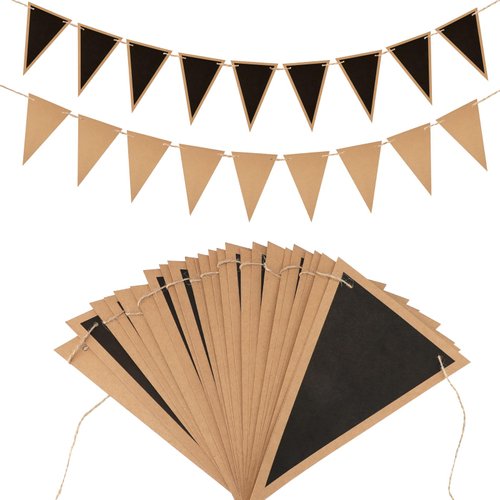 jijAcraft 25PCS Black Pennant Flags Banner, 16 Feet Pre-Strung Kraft Card Bunting Banner Flags, Black and Brown Kids' Party Garlands, Pennant Flags for Birthday Party and Classroom Chalkboard Bunting