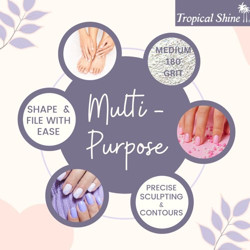 Tropical Shine Jumbo Zebra 180 Colossal Collection - 6 pcs Nail Files for Professional Nail Care and Shaping - Medium (180) Grit Nail File Set for Natural Nails (707336)