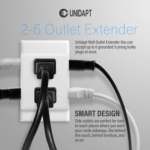 Multi Plug Outlet Splitter, Unidapt Multiple Outlet Extender Adapter with 6 Electrical Outlets, Side Outlet Splitter Box, Wall Tap Power Plug Expander for Home Hotel Office Dorm Essentials, 2-Pack