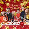 Red and Gold Birthday Decorations for Women Men, 72 Pcs Red Happy Birthday Banner Backdrop For Boys Girls Red Balloons Arch Kit Tablecloth Birthday Confetti Bday Party Supplies Indoors & Outdoors