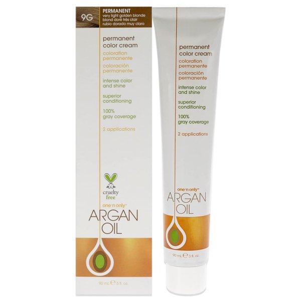 One N' Only Permanent Hair Color - Permanent Hair Dye Made with Argan Oil - Delivers Rich, Accurate Tones with Gray Coverage - Improves Moisture & Elasticity - 9G Very Light Golden Blonde (3 oz)