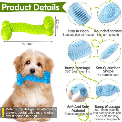 Skylety 6 Pieces Puppy Teething Chew Rings Toys Rubber Bone-Shaped Puppy Teething Toy Pet Teething Toy for 2-8 Months Cleaning and Relieving Itching
