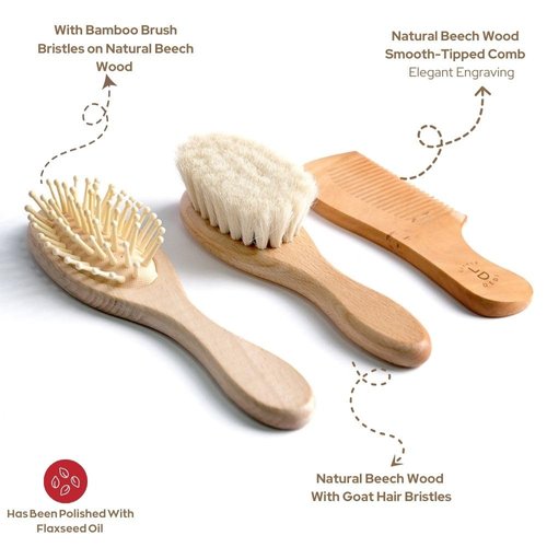 Little Dedi Premium Baby Hair Brush Set – Natural Goat Hair & Bamboo Bristle Brushes, Beechwood Comb, Cotton Pouch – Gentle Scalp Care for Newborns & Toddlers, Gift-Ready & Eco-Friendly