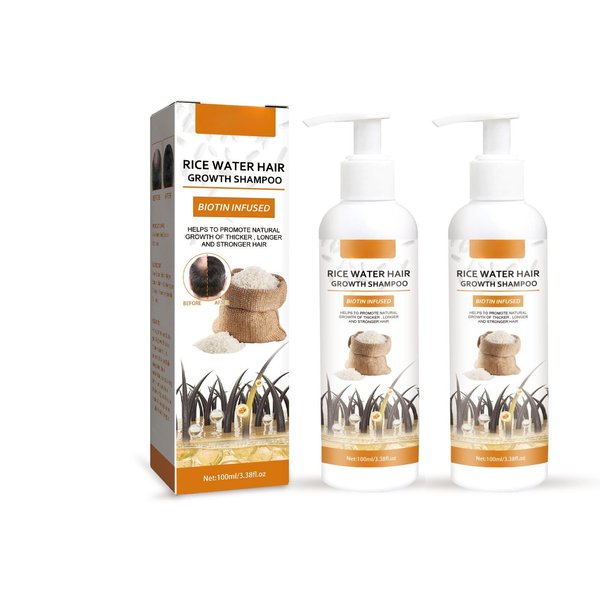 2 Pcs Rice Water Shampoo, Rice Water Hair Growth Shampoo, for Hair Growth and Hair Loss Treatment, Rice Water for Hair Growth, Moisturizing, Nourishing, Smooth Hair