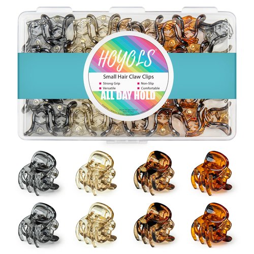 HOYOLS 36 Pcs Small Hair Claw Clips, Mini Tiny Tortoise Claw Clip Half up Plastic Hairclips for Women Girls Thin Short Hair Accessories Strong Grip No Slip Hair Jaw Clip Bulk (Amber Glow Mix Color)