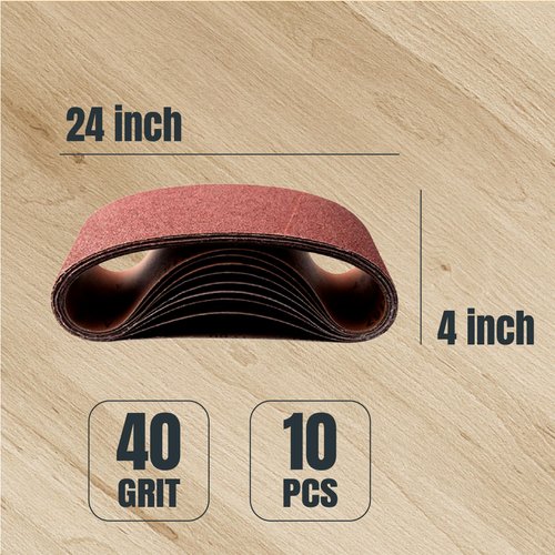 POWERTEC 110060 4 x 24 Inch Sanding Belts, 10PK, 40 Grit Aluminum Oxide Belt Sander Sanding Belt, Sandpaper For Oscillating Belt and Spindle Sander