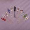 Teyglen 3pcs Pearl Wedding Hair Pins Bridal Crystal Pearl Hair Pins Clips Handmade Blue Red Green Rhinestone Hair Piece Party Wedding Hair Accessories for Women Girls (Black-Red)