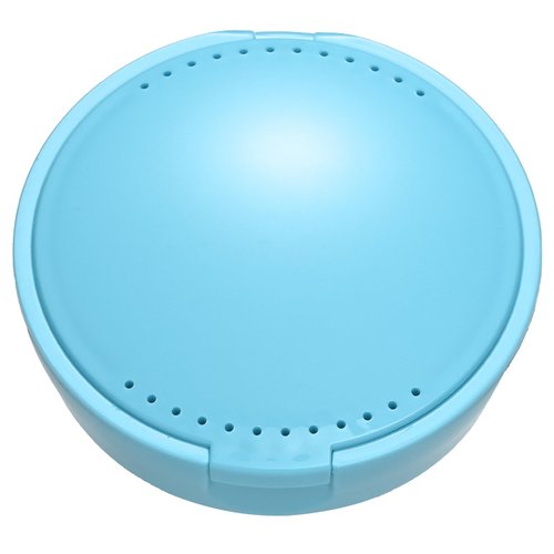 TIHYWR Retainer Case,Denture Case Cute Mouth Guard Case Container Storage Racks,Orthodontic Aligner Case With Mirror and Ventilatio,Light Blue
