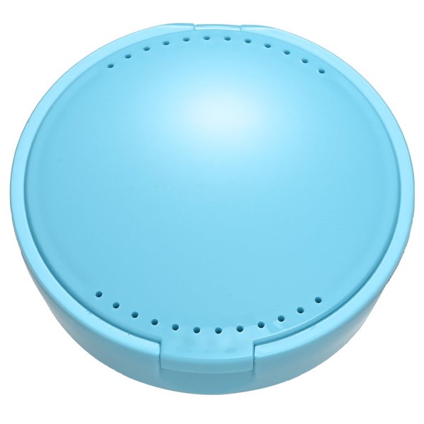 TIHYWR Retainer Case,Denture Case Cute Mouth Guard Case Container Storage Racks,Orthodontic Aligner Case With Mirror and Ventilatio,Light Blue