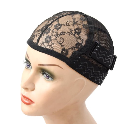 1 Pc Black Lace Mesh Weaving Wig Cap Silicone Grip Elastic Band Wig Cap with Removable Adjustable Silicone Nonslip Wig Band for Making Wig Keeping Wig in Place