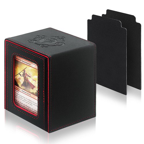 RADWIMPS Deck Box For MTG Commander Deck, Fits 100+ Cards, Magnetic Card Box Organizer With 2 Dividers & Window Display, Perfect for Magic Commander TCG, CCG Cards (Black&Red)