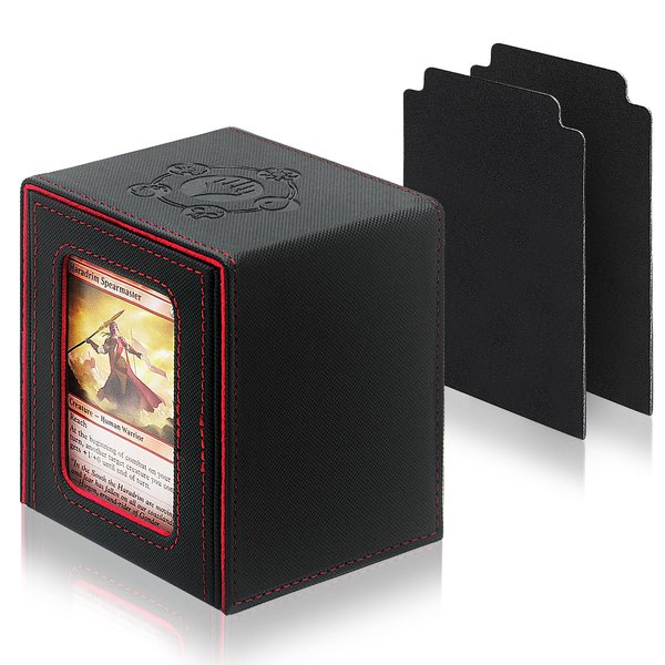 RADWIMPS Deck Box For MTG Commander Deck, Fits 100+ Cards, Magnetic Card Box Organizer With 2 Dividers & Window Display, Perfect for Magic Commander TCG, CCG Cards (Black&Red)