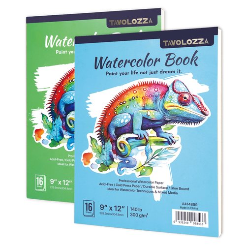 CONDA 9" x 12" Watercolor Paper, Pack of 2 (32 Sheets), 140 Pound(300gsm), Acid-Free Watercolor Painting Paper Pad, Watercolors, Mixed Media, Watercolor Pad for Artists, Beginners, Students