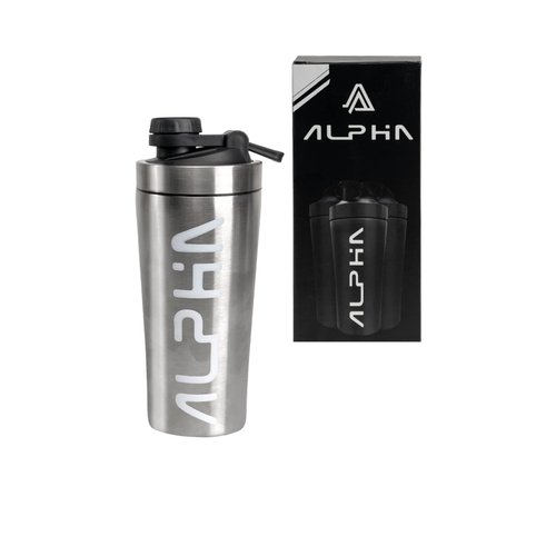 A L P H A Stylish & Modern Thermal| Stainless Steel Protein Shaker 750 ml |BPA Free| Includes 2 Mix Balls+1 Extra anti Leaking Ring| Ideal Water Bottle Combo for Gym
