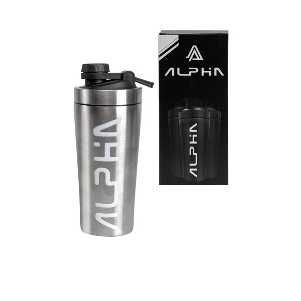 A L P H A Stylish & Modern Thermal| Stainless Steel Protein Shaker 750 ml |BPA Free| Includes 2 Mix Balls+1 Extra anti Leaking Ring| Ideal Water Bottle Combo for Gym