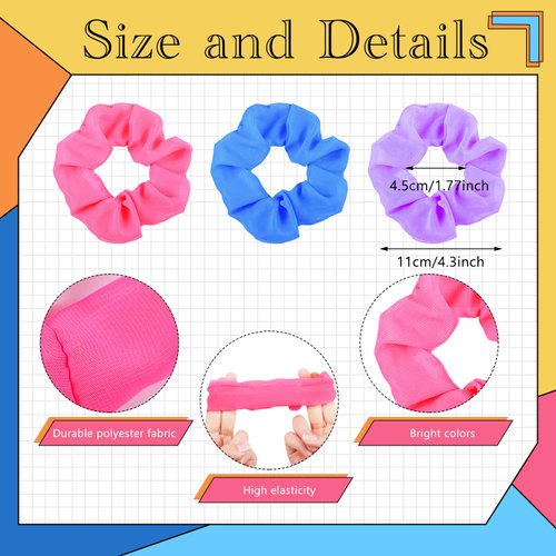 48 Pcs 80s Neon Scrunchies Bulk for Hair 80s Soft Hair Scrunchies with Thick Elastic Bands Bobbles Neon Hair Ties Ropes Color Ponytail Scrunchy for Party Accessories Women, 6 Solid Colors