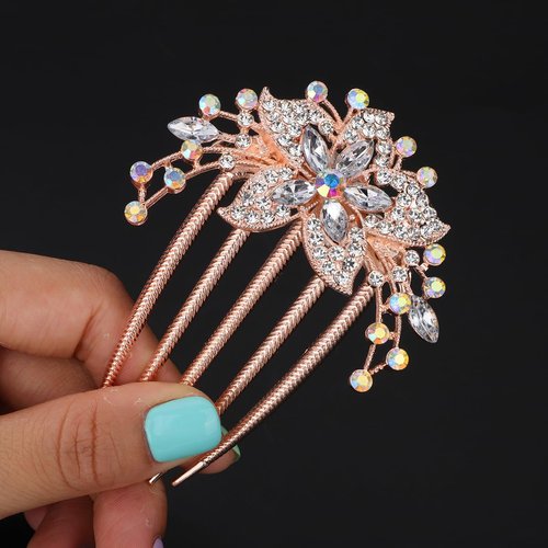 Xerling Flower Floral Bridal Hair Comb Crystal Rhinestone Women Hair Side Combs Vintage Wedding Hair Accessories Headpiece for Girls (flower 1)