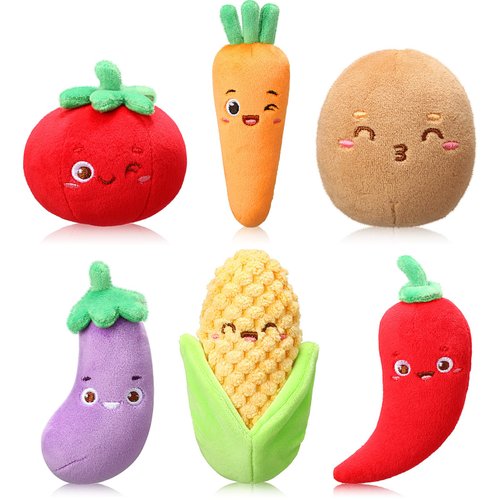 Aoriher 6 Pcs Vegetable Plush Toys Colorful Cute Stuffed Mini Eggplant Chili Corn Tomato Carrot Potato Handbag Backpack Keychains Pendant Sensory Gifts for Christmas Party Classroom Reward Exchange