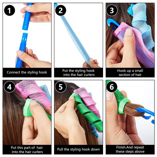 WILLBOND 40 Pieces Flexi Rod Hair Roller Kit, No Heat Hair Curlers Styling, 4 (7.87 Inch, Pink, Blue, Yellow, Green)