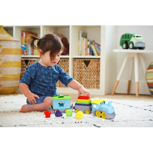 Green Toys Stack & Sort Train, Blue - 12 Piece Pretend Play, Motor Skills, Kids Toy Vehicle Playset. No BPA, phthalates, PVC. Dishwasher Safe, Recycled Plastic, Made in USA.