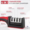 Knife Sharpeners for Kitchen Knives– Stainless Steel 4 in1 Kitchen Knife Sharpener – Ergonomic and Easy to Use Knife Sharpening Kit with 4 Stage Sharpening Slots Black