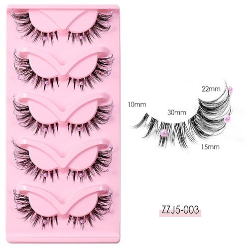 5 Pairs Wispy Lashes Pearl False Eyelashes Fluffy Natural Look False Eyelashes Thick Soft Curly Lash Extensions - Easy Application-Pink
