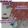 BABALAL French Tip Press on Nails Long Square Fake Nails Green Bling Glue on Nails 3D Butterfly Heart Charm Acrylic Nails 24Pcs Squoval Luxury Full Cover False Nails