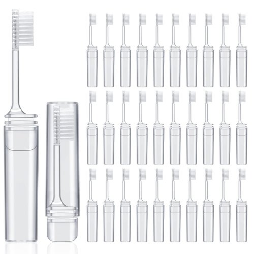 Rtteri 50 Pcs Travel Toothbrush Kit Bulk Folding Toothbrush with Toothbrush Cover Transparent Potable Travel Size Mini Toothbrush Small Foldable Manual Tooth Brushes for Adult Kid Camping School Home