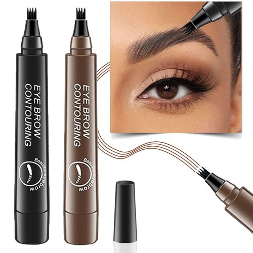 3D Waterproof 4-Tip Eyebrow Pencil, Microblading Eyebrow Pen, Natural Makeup Long-Lasting Fine Stroke Stay on All Day for Women(2Pcs Multicolour)