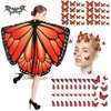 Kolewo4ever 134 Pieces Halloween Butterfly Costume Set:1 Pieces Halloween Monarch Butterfly Wings Shawl and Masks 32 Pieces Monarch Butterfly Hair Clips 100 Pieces Monarch Butterfly Temporary Tattoos