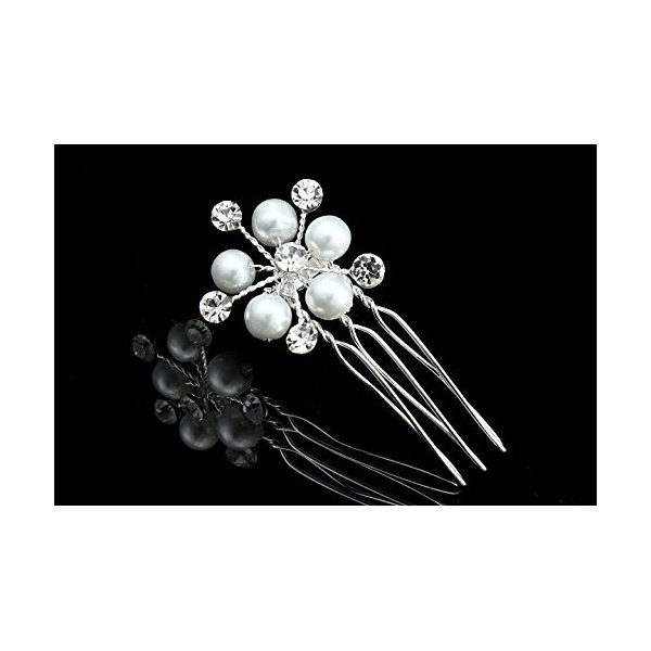 Set of 2 Handmade Faux Pearl Flower Crystal Hair Comb H091