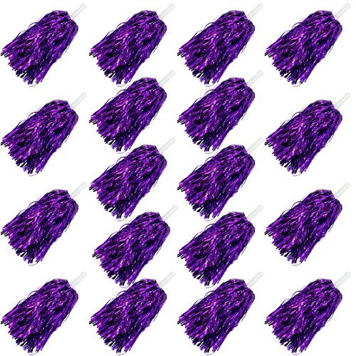 KDPATFAV 18PCS Purple Cheerleading Pom Poms Metallic Foil Plastic Pom Poms with Baton Handle for Game Sports Squads Dancing Party Football Basketball Club Spirit Sports Stage Performance Celebration