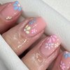 Press on Nails Short Colourful Flower Designs Square Fake Nails Nude Glossy Full Cover Glue on Nails Fashion Stick on Nails Cute Daisy False Nails Spring Summer for Women and Girls 24 Pcs