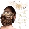ULTIMUTE Hair Comb and 4 Pins Bridal Hair Accessories, Pearl Crystal Rhinestone Wedding Hair Comb and Hair Pins for Brides Bridesmaids Women Girls (Gold, 5 Pieces)