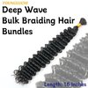 Deep Wave Bulk Braiding Hair Extensions-16 Inches 8 Pakcs Natural Black Synthetic Curly Hair Bundle for Braiding,No Weft Braids for Human（16"-8 Packs,1B）