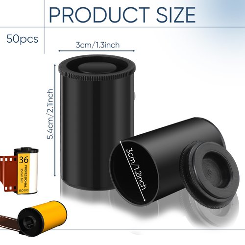 Wenqik 50 Pieces 35mm Film Canisters with Caps Plastic Film Canister Holder Empty Film Containers with Lids Camera Reel Containers for Beads Fish Hook Small Accessories Storage and Geocaching (Black)