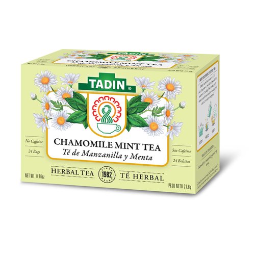 Tadin Chamomile &amp; Mint Herbal Tea, Caffeine Free, 24 Tea Bags Per Box, Pack of 6 Boxes Total