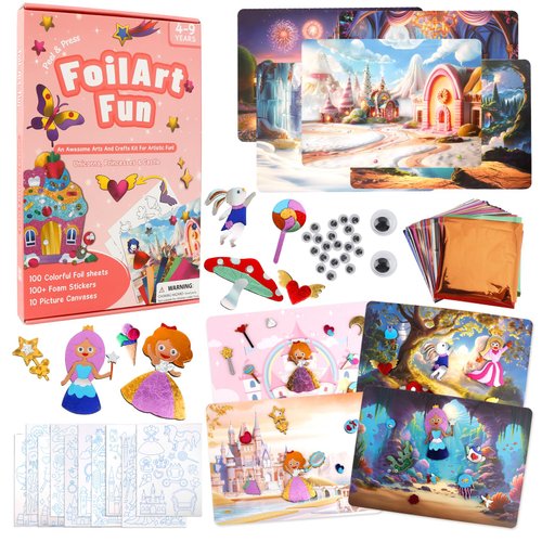 Foil Arts Kit for Girls Arts and Crafts for Girls 4 5 6 7 8 Fun Activity Set for Girls DIY Creative Birthday Gifts for Girl Boy Fun Craft Kits for Christmas Stocking Stuffers No Mess Art for Girl Pink