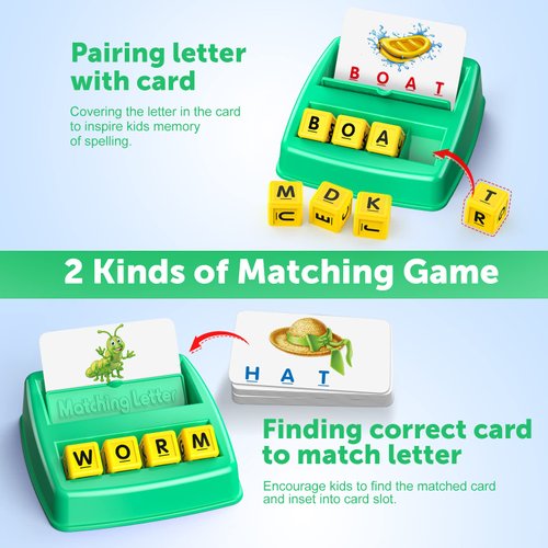 Toys for 3-8 Year Olds Boys Girls, Matching Letter Game Educational Games for Kids Ages 3-8 Halloween Birthday Gifts for 3-8 Year Olds Boys Girls Preschool Kindergarten Educational Spelling Toys Green