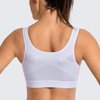 SYROKAN Women's Zip Front High Impact Wireless Racerback High Support Zipper in Front Sports Bra White 36DD
