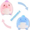 BelugaDesign Dinosaur Plush Toy | Pink Blue Reversible Cute Kawaii Anime Eyes Super Soft Dino Plushie | Small Stuffed Animal Plush Pillow | Fluffy Huggable Mood Flip Squishy Gift for Kids and Teens