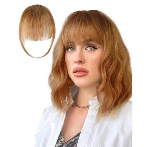 Rosooi Curtain Bangs Human Hair Clip in Bangs for Women Brown Color Fake Air Bangs for Daily Wear...