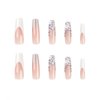 Long Press on Nails Coffin BAOYAALIN, White Fake Nails with 3D Flowers Rhinestones Design Gel Glue on Nails for Women Girls Full Cover Acrylic Artificial False Stick on Nail for Wedding