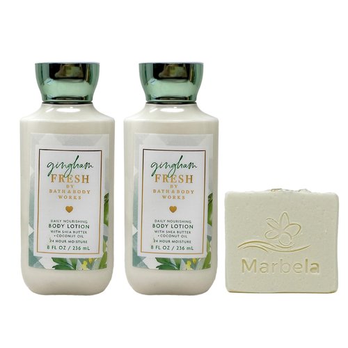 Bath & Body Works Gingham Fresh 2 Pack Daily Nourishing Body Lotion Gift Set with a Natural Oats Bar Soap - Full Size