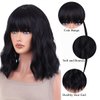 AneShe Short Wavy Black Bob Wig with Bangs Natural Black Curly Wigs for Women Shoulder Length Wig Heat Resistant Synthetic Fiber Wig for Party Daily Use