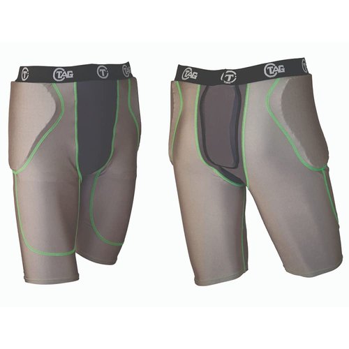 TAG Adult 3-Pad Integrated Girdle - Moisture-Wicking Padded Girdle for Football - Five Pockets - Sewn-in Hip and Tail Pads - Grey with Black Elastic Waistband - Medium
