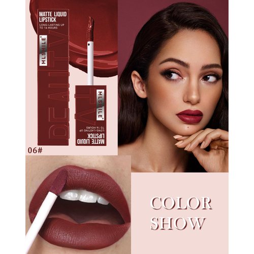 Matte Liquid Lipstick for Women- 1Pcs Highly Pigmented Color Lip Stain Tint, Super Velvet Matte Lip Gloss, Up to 16H Wear, Long Lasting Waterproof Smudgeproof, Non-Stick Cup Lip Makeup-06# Wine Red