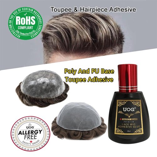 UOG Toupee Adhesive Glue - Waterproof, Quick-Dry, Allergy-Free. Strong Hold for Poly & PU Base Hairpieces & Lace Wigs. Hair Replacement System Adhesive, (2-3 Layers) 1.3 oz